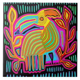Kuna Indian Mola Parrot Ceramic Tile Tegeltje