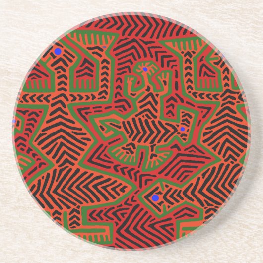 Kuna Indian Mola Spirits Zandsteen Onderzetter (Voorkant)