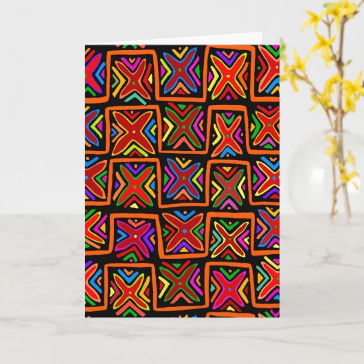 Kuna Indian Mola Tribal Checks - Red Kaart (Gele Bloem)