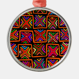 Kuna Indian Mola Tribal Checks - Red Metalen Ornament
