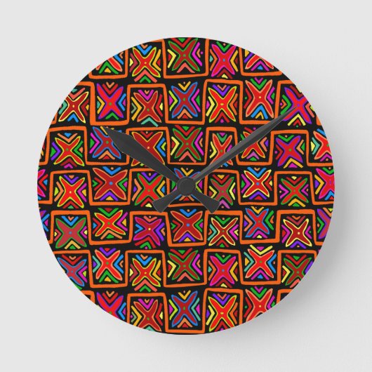 Kuna Indian Mola Tribal Checks - Red Ronde Klok (Voorkant)