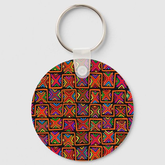 Kuna Indian Mola Tribal Checks - Red Sleutelhanger (Voorkant)