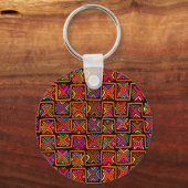 Kuna Indian Mola Tribal Checks - Red Sleutelhanger (Voorkant)