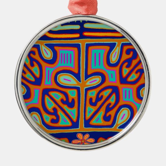 Kuna Indian Music Box - San Blas Mola Metalen Ornament (Voorkant)