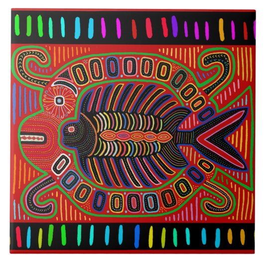 Kuna Indian Pescado Mola Tegeltje (Voorkant)