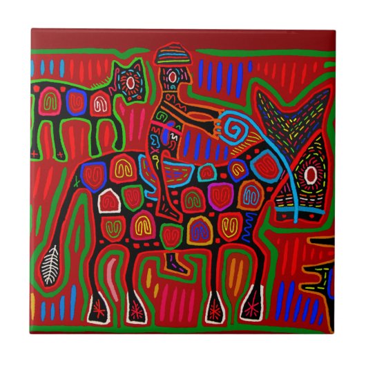 Kuna Indian Rodeo Cowboy Tegeltje (Voorkant)