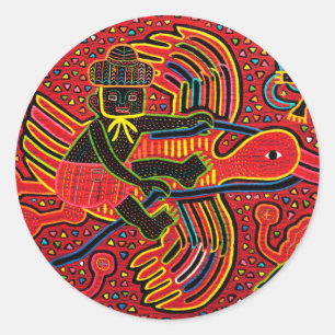 Kuna Indian Stork Bringing Baby Design Ronde Sticker