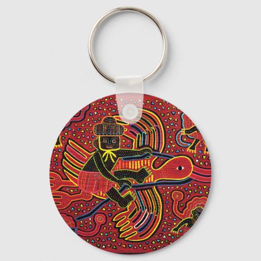 Kuna Indian Stork Bringing Baby Design Sleutelhanger (Voorkant)