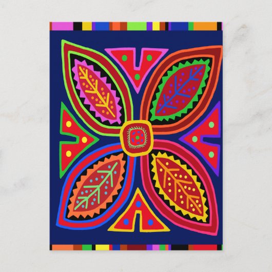 Kuna Indiase Mola Flora Briefkaart (Voorkant)