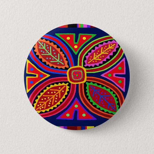 Kuna Indiase Mola Flora Ronde Button 5,7 Cm (Voorkant)