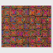 Kuna Indiase Mola Folk Art - Rood Blauw Sinaasappe Cadeaupapier (Vlak)