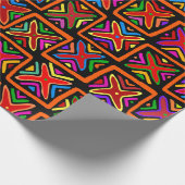 Kuna Indiase Mola Folk Art - Rood Blauw Sinaasappe Cadeaupapier (Hoek)