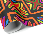 Kuna Indiase Mola Folk Art - Rood Blauw Sinaasappe Cadeaupapier (Rol Hoek)