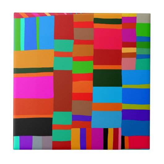 Kuna Indiase Mola Folk Art - Rood Blauw Sinaasappe Tegeltje (Voorkant)