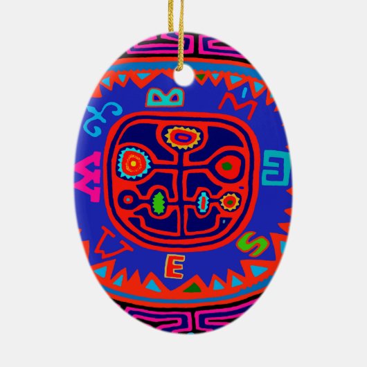 Kuna Indiase Mola Kompas Keramisch Ornament (Achterkant)