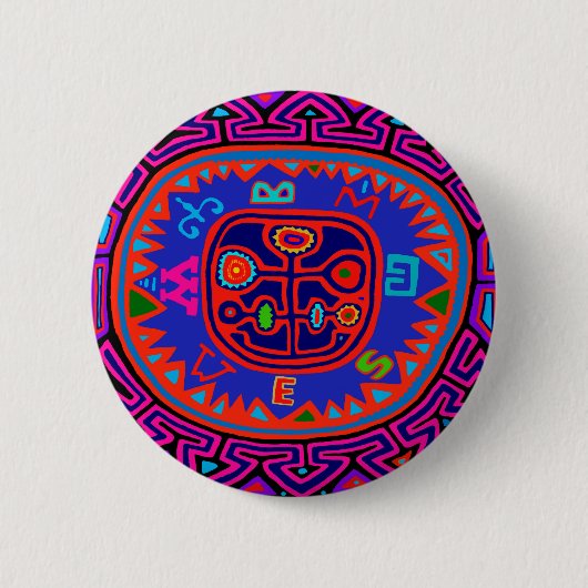 Kuna Indiase Mola Kompas Ronde Button 5,7 Cm (Voorkant)