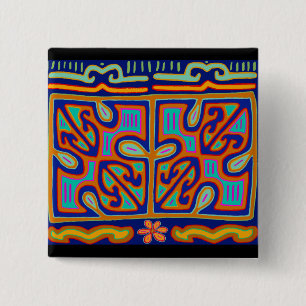 Kuna Indiase muziekdoos - San Blas Mola Vierkante Button 5,1 Cm