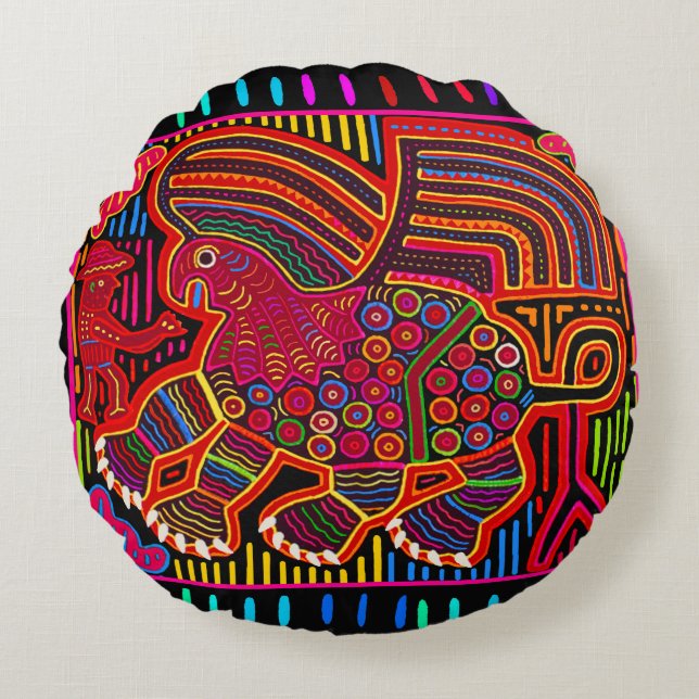 Kuna Indiase Vriendelijke Draak Mola Rond Kussen (Voorkant)