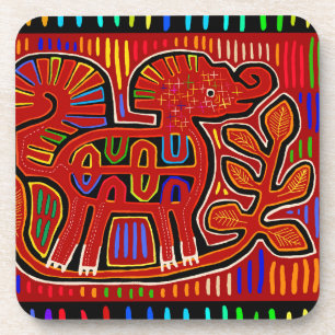 Kuna Indische Baby Olifant - Mola Folk Art Bier Onderzetter