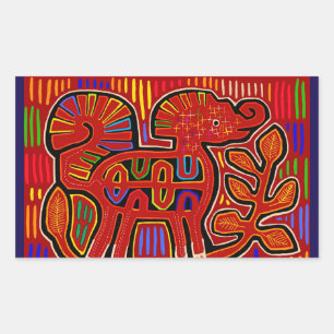 Kuna Indische Baby Olifant - Mola Folk Art Rechthoekige Sticker
