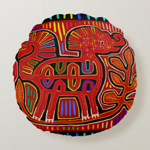 Kuna Indische Baby Olifant - Mola Folk Art Rond Kussen