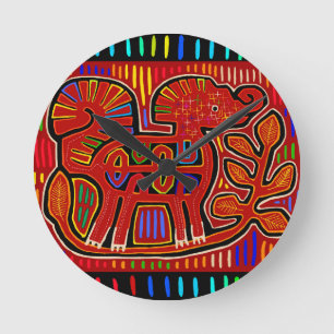 Kuna Indische Baby Olifant - Mola Folk Art Ronde Klok