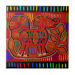 Kuna Indische Baby Olifant - Mola Folk Art Tegeltje