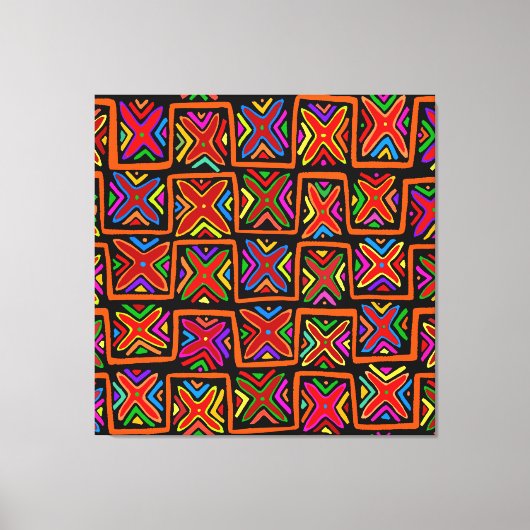 Kuna Indische Mola Stam-checks - Rood Canvas Afdruk (Voorkant)
