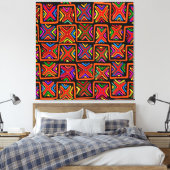 Kuna Indische Mola Stam-checks - Rood Canvas Afdruk (Insitu (Slaapkamer))