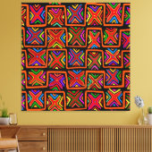 Kuna Indische Mola Stam-checks - Rood Canvas Afdruk (Insitu (Woonkamer))