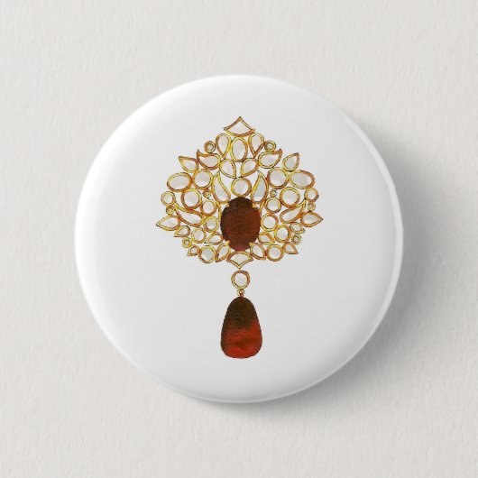 Kundan & ruby brooch ronde button 5,7 cm (Voorkant)