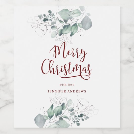 Kundenspezifisch Merry Christmas Greenery Wijn Etiket (Enkel label)