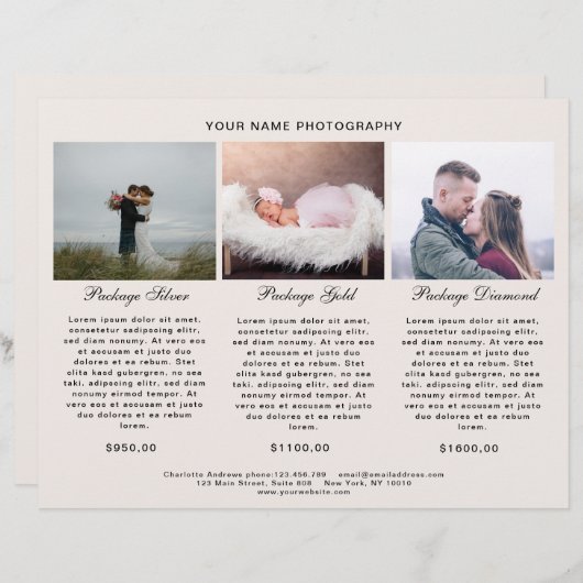 Kundenspezifisch Modern Simpel Foto Preisliste (Voorkant / Achterkant)