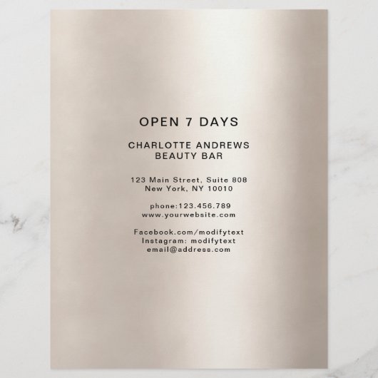 Kundenspezifischer Foto Preishear Salon Flyer (Achterkant)