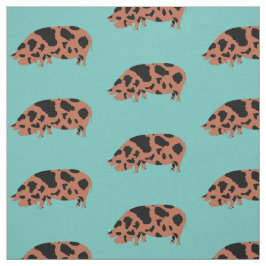 KuneKune Pig op Blauwgroen Stof