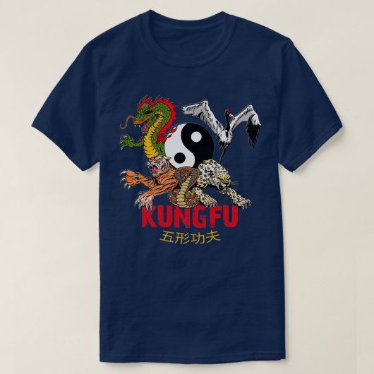 Kung Fu 5 Animals Vormen Tiger Crane Leopard Snake T-shirt (Design voorkant)