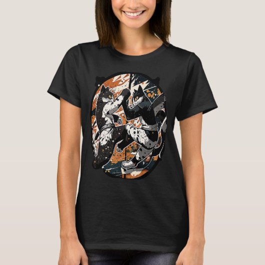 Kung Fu Cat Fight Cat Jitsu in de lucht T-shirt (Voorkant)
