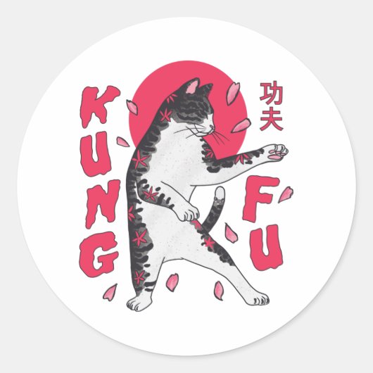 Kung Fu Cat Ronde Sticker (Voorkant)