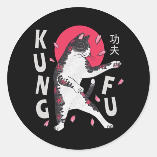Kung Fu Cat Ronde Sticker (Voorkant)