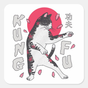 Kung Fu Cat Vierkante Sticker