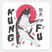 Kung Fu Cat Vierkante Sticker (Voorkant)