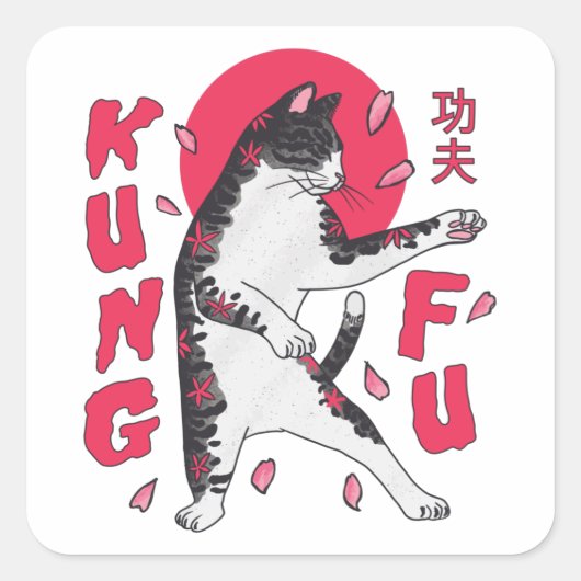 Kung Fu Cat Vierkante Sticker (Voorkant)