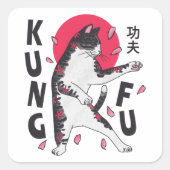 Kung Fu Cat Vierkante Sticker (Voorkant)