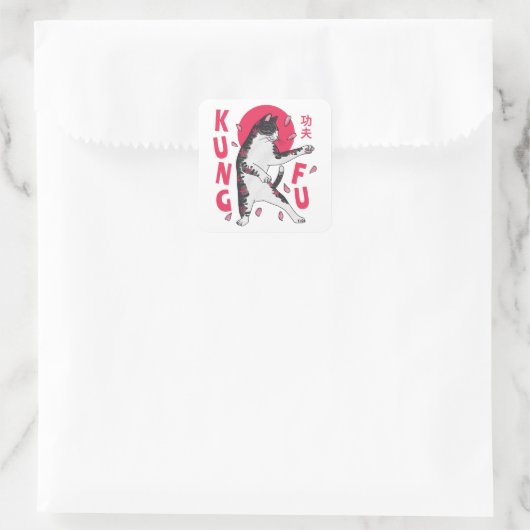 Kung Fu Cat Vierkante Sticker (Tas)