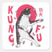 Kung Fu Cat Vierkante Sticker (Voorkant)
