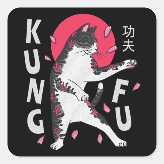 Kung Fu Cat Vierkante Sticker (Voorkant)