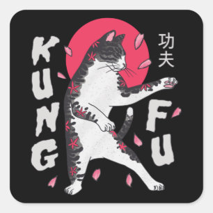 Kung Fu Cat Vierkante Sticker