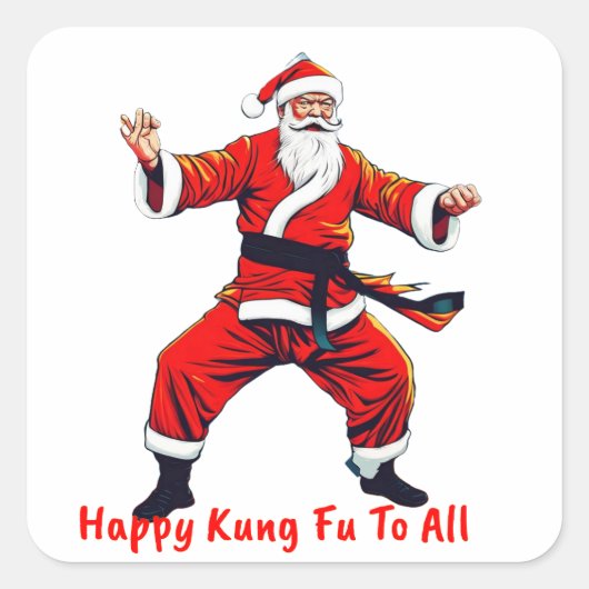 Kung Fu Fighting Santa Vierkante Sticker (Voorkant)