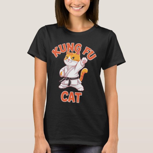 Kung Fu Kat Grappige Vechtkunst Karate Kitty T-shirt (Voorkant)