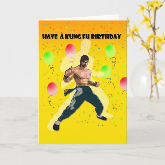 Kung Fu Verjaardag Kaart (Gele Bloem)
